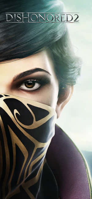 《Dishonored 2》中戴面具角色的特寫，帶有強烈的眼神。