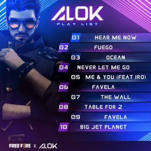 DJ Alok 為 Free Fire 設計的霓虹播放清單封面，包含十首曲目。