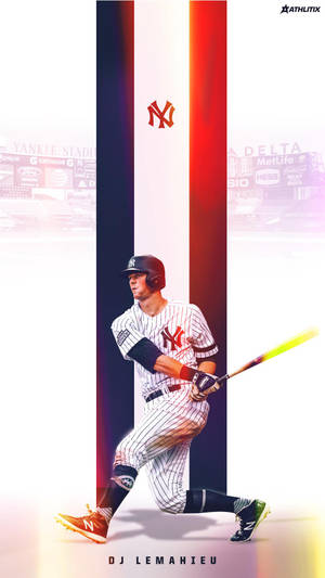 棒球選手 DJ LeMahieu 身穿洋基隊制服在球場揮棒。 — 獨立 壁紙