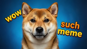 柴犬驚訝表情，藍色背景上寫著 wow such meme 文字。