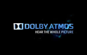 在黑暗太空背景上帶有發光藍色文字的 Dolby Atmos 標誌。 — 4K太空 壁紙