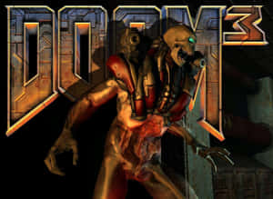在黑暗科幻遊戲設定中，帶有發光眼睛和撕裂肉體的Doom3惡魔。