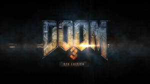DOOM 3 BFG Edition 遊戲標誌，帶有發光金屬字母和火焰般的光芒。 — 毀滅戰士 壁紙