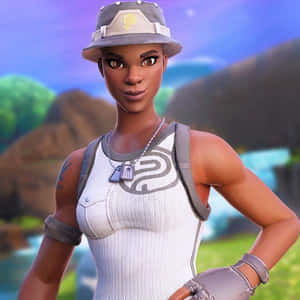 Fortnite女性角色身穿灰色同白色服裝企喺戶外