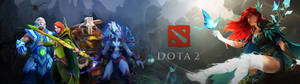 神秘森林中的 Dota 2 遊戲角色，帶有發光符文和蝴蝶。