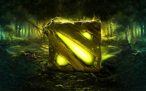 黑暗魔法森林中的發光 Dota 2 標誌。
