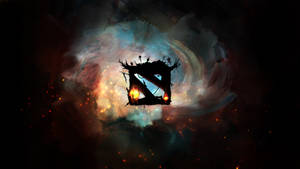 Dota 2 標誌在宇宙星雲中發光，帶有熾熱的火花。 — Cia標誌 壁紙
