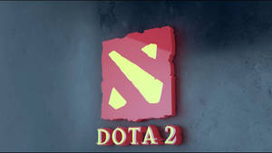 深色牆上的紅色和黃色3D字母Dota 2標誌。