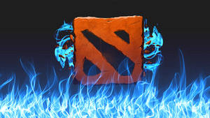 Dota 2 標誌被藍色火焰包圍在深色背景上。