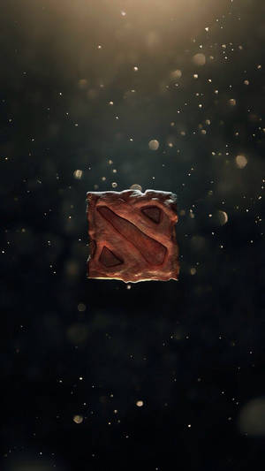 在星光燦爛的太空場景中，漂浮的石頭上刻有Dota 2標誌。