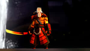 夜間在瀑布附近，身穿發光鎧甲的戰士手持劍。