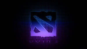 Dota 2 標誌在深色網格背景上發出藍色和紫色霓虹光。 — Dota 2 壁紙