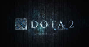 深色木紋質感上的 Dota 2 遊戲標誌，帶有發光藍色點綴。