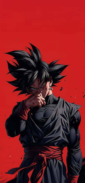 黑髮動漫戰士穿著深色道服，在紅色背景中握拳，碎片飛揚