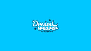 Dreamweaver Publishing 標誌，帶有星星和月亮，背景為藍色 — 低對比度 壁紙