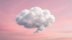 一朵巨大的蓬鬆白雲漂浮在粉紅色粉彩天空上