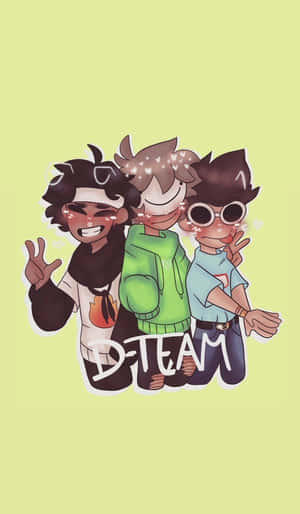 三個微笑的動漫角色擺出和平手勢，並帶有 D-TEAM 字樣。