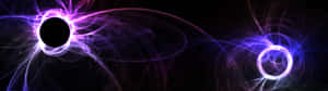 兩個發光的宇宙漩渦在太空中以電紫色和藍色能量旋轉。