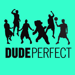 人物和熊的黑色剪影，在青綠色背景上擺出動作姿勢，帶有「DUDEPERFECT」文字。 — 綠色美學 壁紙