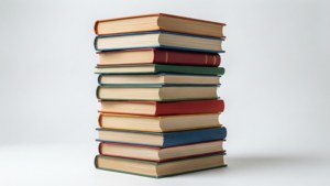 白色背景上的色彩繽紛精裝書堆
