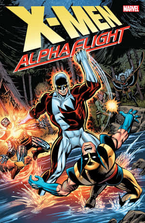 X-Men Alpha Flight 漫畫封面，英雄在水面和森林上空戰鬥。 — 超級英雄 壁紙