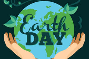 手捧地球儀，帶有Earth Day文字和葉子