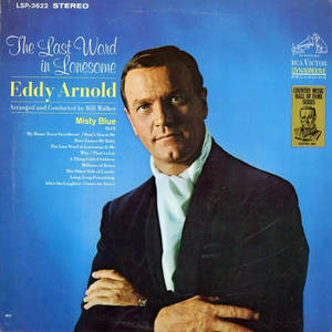 Eddy Arnold 身穿深色西裝，藍色背景，帶有專輯文字。 — 音樂 GIF 壁紙