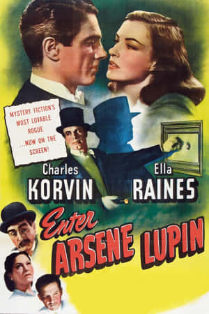 《Enter Arsene Lupin》的復古電影海報，有浪漫情侶和小偷。 — Huawei Pura X Max 壁紙