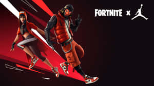 在紅色和黑色遊戲宣傳中穿著Jordan運動鞋的Fortnite角色。 — 要塞英雄 大逃殺 壁紙