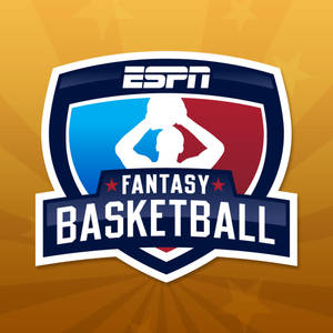 ESPN Fantasy Basketball 標誌，盾牌上球員剪影，金色星爆背景。