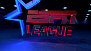 ESPN League標誌以紅色和藍色霓虹燈光照明。