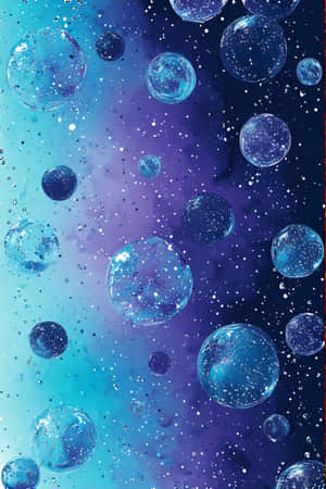 充滿星星的氣泡漂浮在藍紫色宇宙漸變中