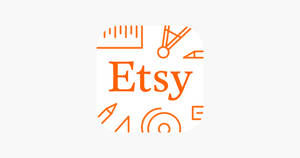 淺灰色背景上帶有橙色圖標和文字的Etsy應用程式標誌。