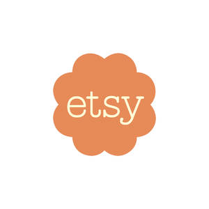 橙色花朵形Etsy標誌，白色背景上帶有奶油色文字