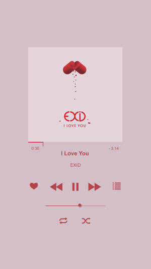 簡約音樂播放器，顯示EXID的歌曲I Love You，帶有紅色心形圖標。