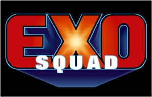 Exo Squad 標誌，有大膽嘅紅色藍色字母同發光橙色中心。