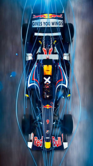 Red Bull 一級方程式賽車伴隨著發光的藍色能量線條疾馳。 — 霓虹藍色美學 壁紙