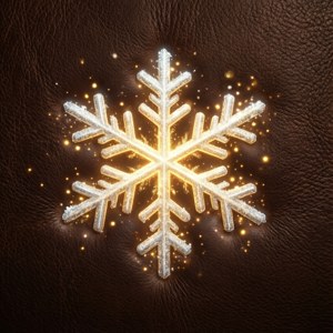 發光的金色雪花在棕色皮革上，帶有閃爍的粒子 — Tecno Phantom 壁紙