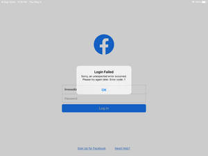 顯示登入失敗錯誤訊息的 Facebook 登入畫面。