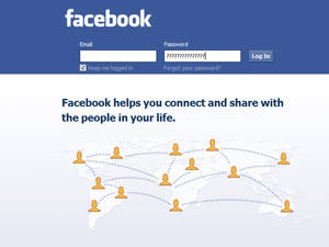 Facebook 登入畫面，帶有顯示用戶連接的世界地圖。