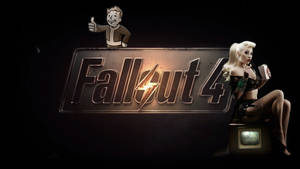 電視上的 Fallout 4 標誌，帶有 Vault Boy 和 pinup 女郎