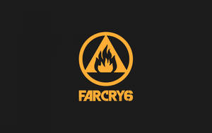 Far Cry 6 遊戲標誌，黑色背景上三角形內有橙色火焰