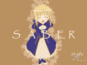 動漫角色Saber身穿藍色斗篷，身後有星星，微笑著。