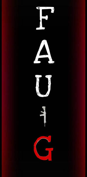垂直文字 FAUG，白色和紅色字母在黑色背景上，帶有紅色漸變。