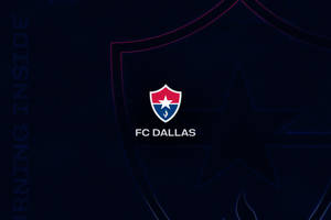 FC Dallas 足球隊標誌，深藍色背景，帶有粉紅色輪廓和星星圖案。 — 足球 壁紙