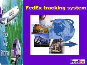 FedEx 追蹤系統展示全球配送，包括飛機、卡車、火車和叉車。