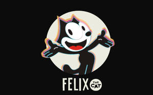 Felix the Cat 卡通角色微笑揮手，帶有彩虹故障效果。