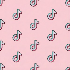 粉紅色牆紙，帶有重複的粉彩色TikTok標誌。