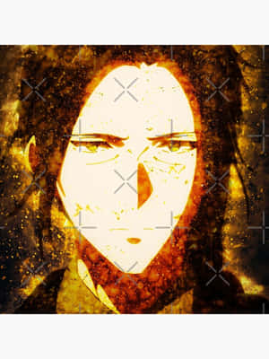 動漫角色面孔，帶有發光的金色光環和深色紋理背景。 — HMD Terra M 壁紙
