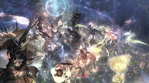 動漫戰士在月光照耀的宇宙天空下與發光生物戰鬥。